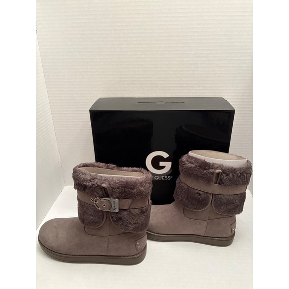 G by Guess Shoes - G by GUESS Ggaussie Taupe Faux Fur Buckle Mid Calf Boots Womens 6.5M